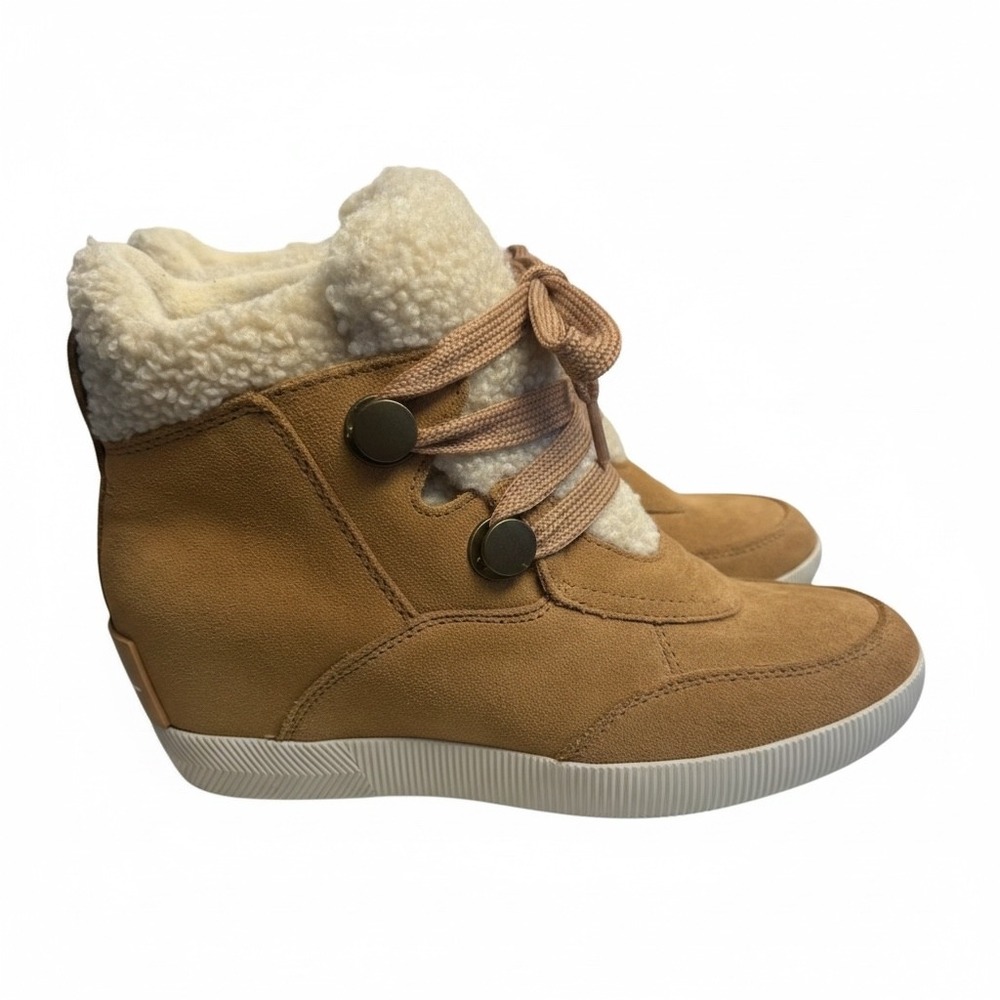Sorel Out N‎ About Wedge Suede Leather Shearling Ankle Boots Tan 7